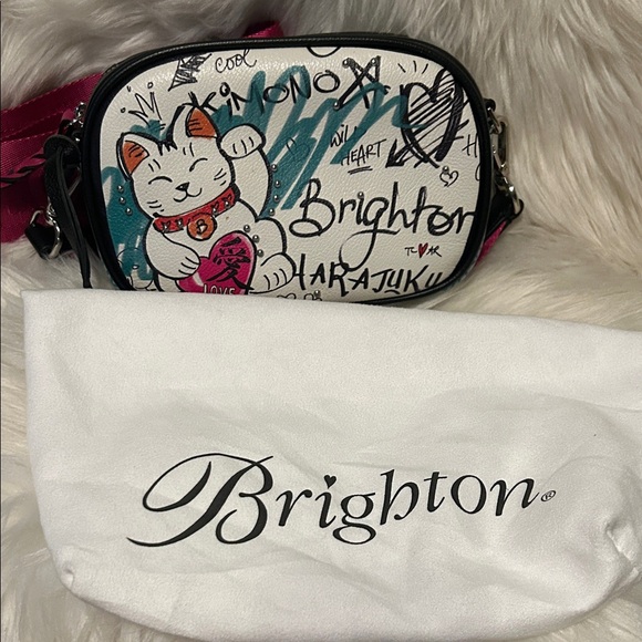 Brighton Harajuku Cat Crossbody Bag - White, Pink, and Black - Picture 2 of 7